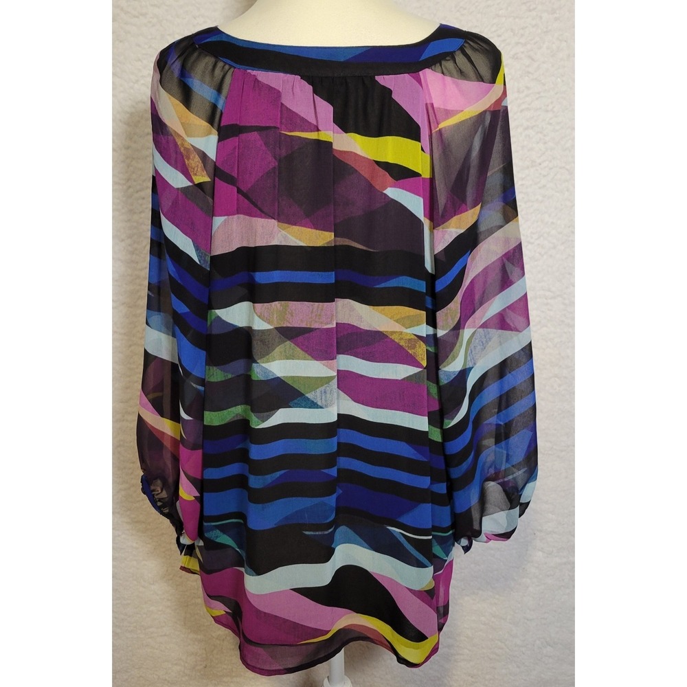 Calvin Klein Womens Blouse Top Size 1X 3/4 Sleeve V-Neck Geometric Lined 1654 - Picture 3 of 8